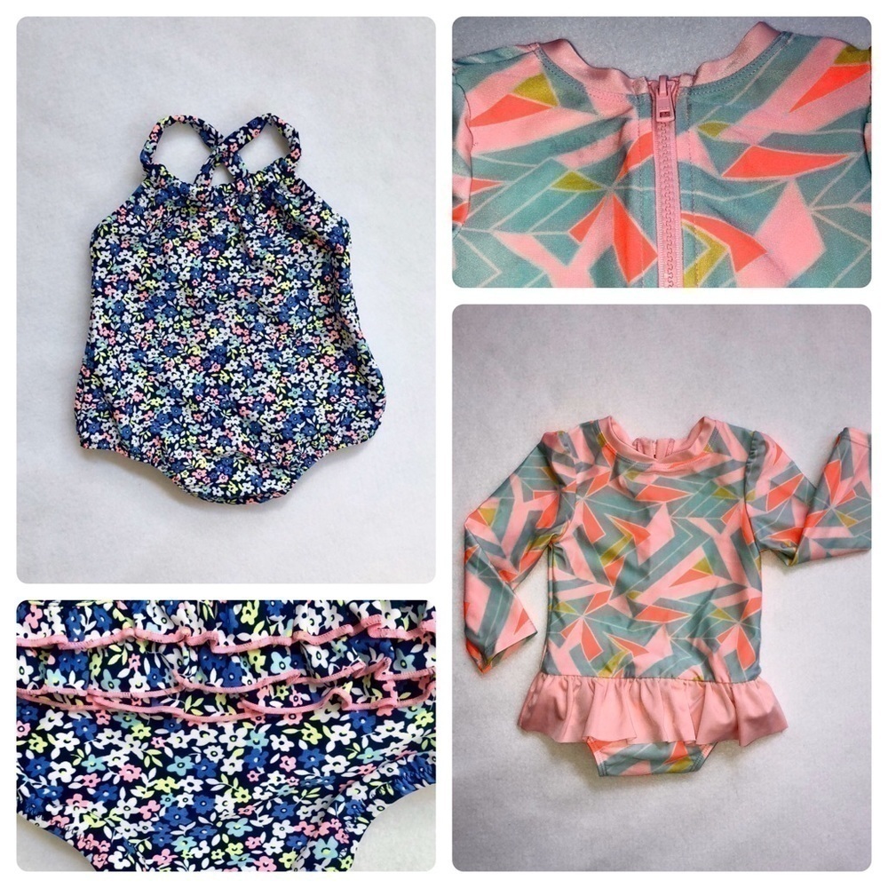 2️⃣ One-Piece Bathing Suits Size 18 months Pink White Blue Yellow Teal